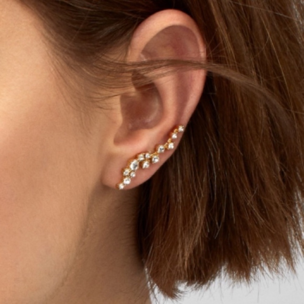 NWT Baublebar Farah Ear Crawler Earrings Crystal Embellished Gold Tone